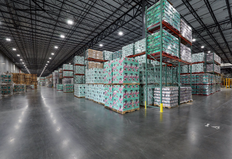 Fully stocked racking inside the Arizona Beverages Processing Facility in Woodbridge, NJ
