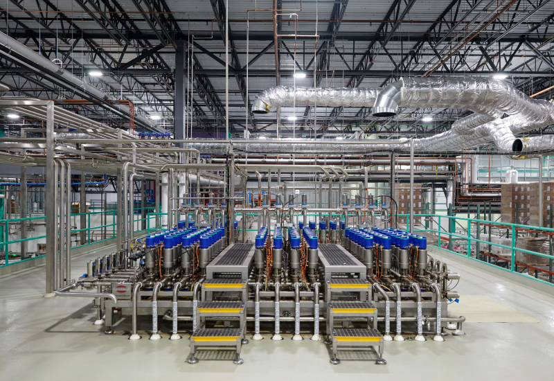 Interior engine room that includes electrical, compressed air supply, chilled water and condensed water systems in Arizona Beverages Processing Facility in Woodbridge, NJ