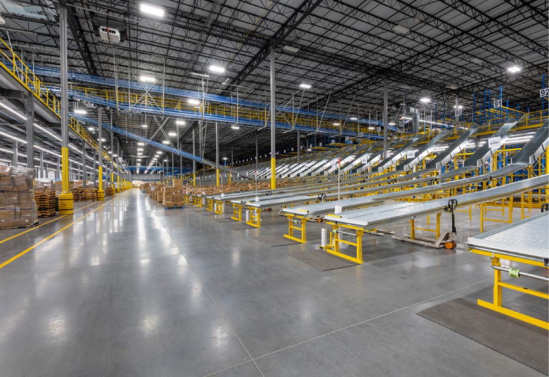 Empty conveyor system inside the Five Below warehouse constructed for Scannell Properties in Buckeye, AZ