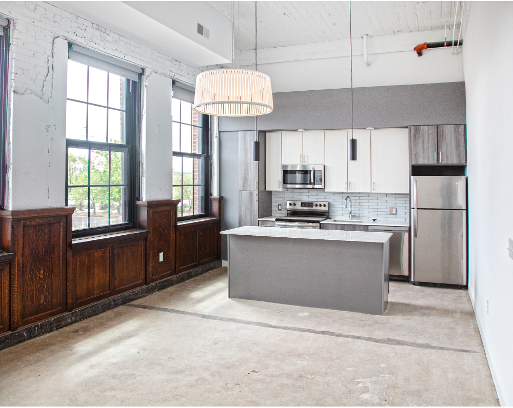 kitchen area within a woodward lofts unit in st louis missouri